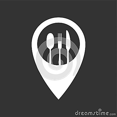 Food destination point. Fast food and take away symbol for location address bar map pointer restaurant, cafe, bistro and Vector Illustration