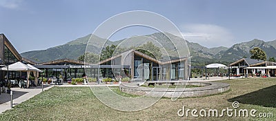 food disctrict square, built after earhquake destruction, Amatrice, Italy Editorial Stock Photo