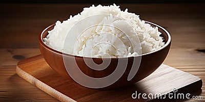 Food dish asian rice traditional white cooked diet steamed grain healthy bowl Stock Photo