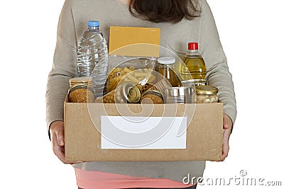 Food in a donation box Stock Photo