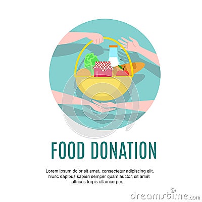 Food donation design template. Charity web-banner. Vector Illustration