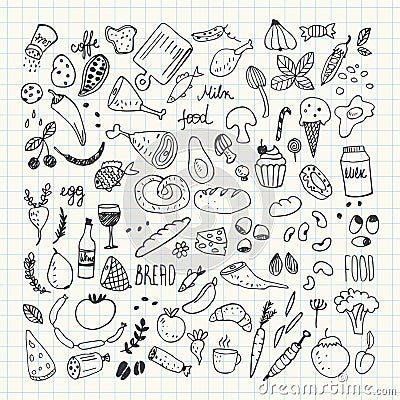Food doodles collection. Hand drawn vector icons. Vector Illustration