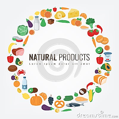 Food and Drink. Fruits and vegetables. Healthy eating concept. Vector Vector Illustration