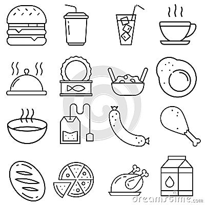 Food and drink isons vector set. funeral illustration sign collection. kitchen symbol. Cook logo. Vector Illustration