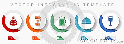 Food and drinks icon set, miscellaneous icons such as birthday cake, coffe, beer and drink, flat design vector infographic Vector Illustration