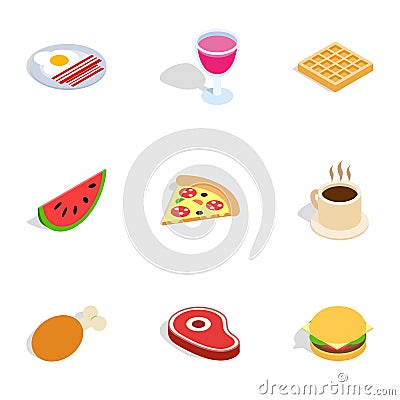 Food and drinks icons, isometric 3d style Vector Illustration