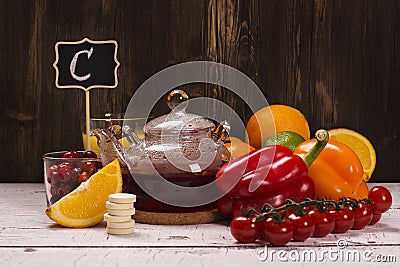 Food and drinks rich of natural vitamin C Stock Photo