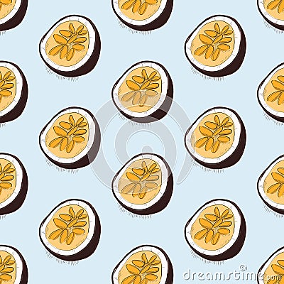 Food exotic maracuya pattern. Organic vegetarian sweet modern texture. Cool vitamin sweet healthy fresh illustration Vector Illustration