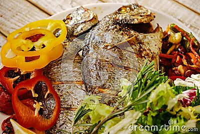 Food fish fresh dorado, meal seafood dinner, raw bream Stock Photo