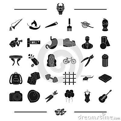 Food, fitness, spices and other web icon in black style.sports, travel, crime, art icons in set collection. Vector Illustration