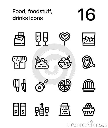 Food, foodstuff, drinks icons for web and mobile design pack 3 Vector Illustration