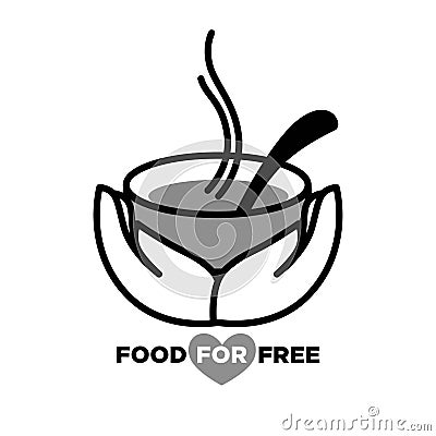 Food for free charity event announcement promotional poster with hot bowl of tasty soup with spoon Vector Illustration