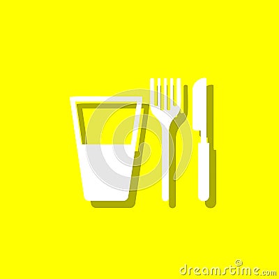 food, glass, fork, knife white icon with shadow Stock Photo