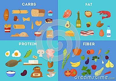 Food groups set. Protein and fiber food Vector Illustration