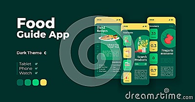 Food guide app cartoon smartphone interface vector templates set Vector Illustration