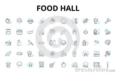 Food hall linear icons set. Variety, Cuisine, Foodie, Gourmet, Local, Artisan, Fresh vector symbols and line concept Vector Illustration