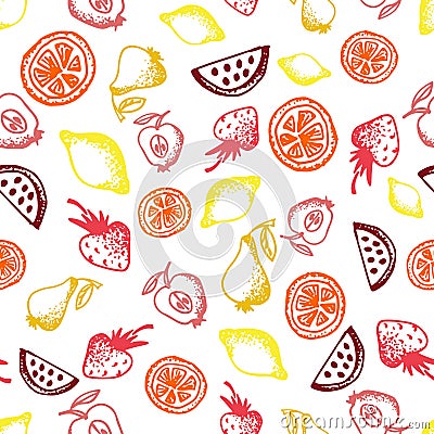 Food hand-drawn sketch line icons seamless pattern on white background Cartoon Illustration