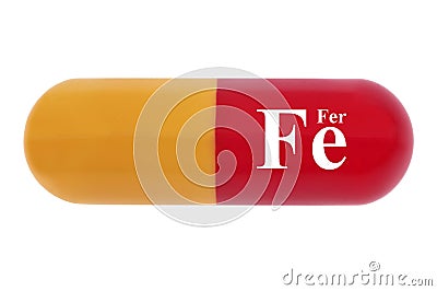 Food supplement concept with an iron capsule close up on white background Stock Photo