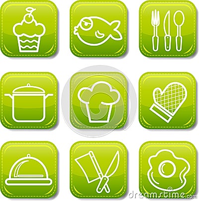 Food icon buttons glossy set Vector Illustration