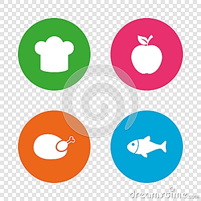 Food icons. Apple fruit with leaf symbol. Vector Illustration