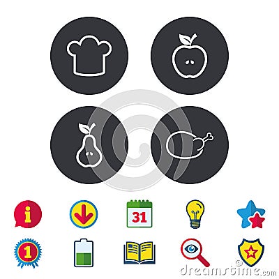 Food icons. Apple and Pear fruit symbols. Vector Illustration