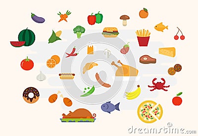 Food icons in flat style vector Stock Photo