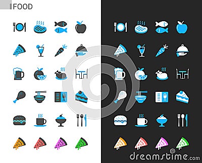 Food icons light and dark theme Vector Illustration