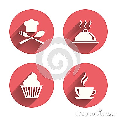 Food icons. Muffin cupcake symbol. Fork, spoon Vector Illustration