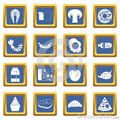 Food icons set blue Vector Illustration
