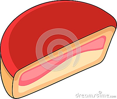 food illustration image, semicircular slice of cake with delicious strawberry cream filling Vector Illustration