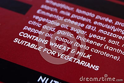 Food ingredient label Stock Photo