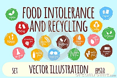 Food Intolerance Label and Icon Set. Cartoon Vector Illustration Vector Illustration