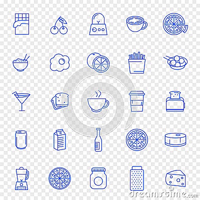 Food and Kitchen Icon set. 25 Icons Vector Illustration