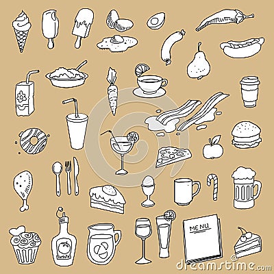 Food, kitchen related items Vector Illustration