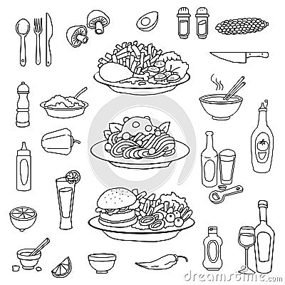 Food, kitchen related items Vector Illustration