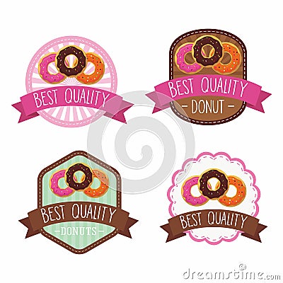 Set Of Donuts Label Isolated On White With Colorful And Cute Design Vector Illustration