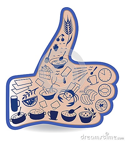 Food like social networks thumb up hand sign button Vector Illustration