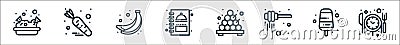 food line icons. linear set. quality vector line set such as reservation, ice cream, nectar, takoyaki, menu, banana, carrot Vector Illustration
