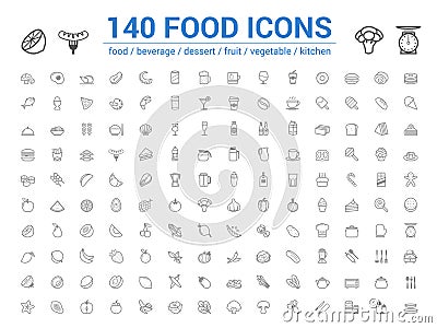 140 food line icons set. Vector illustration Vector Illustration