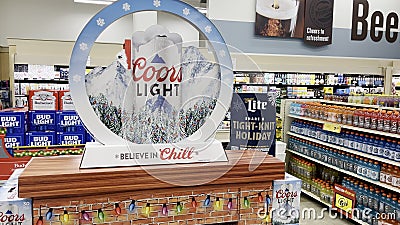 Food Lion Grocery store holidays Coors light decorated display in the beer section Editorial Stock Photo