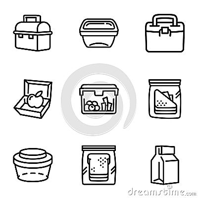 Food lunch box icon set, outline style Vector Illustration