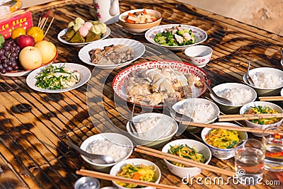 food for make offerings to the spirits in Chinese new year Editorial Stock Photo