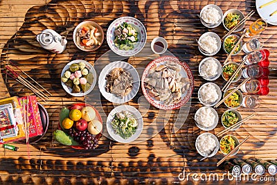 food for make offerings to the spirits in Chinese new year Editorial Stock Photo