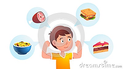 Food makes child boy growing strong concept Vector Illustration