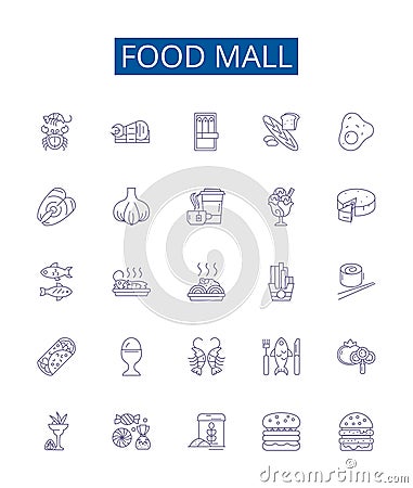 Food mall line icons signs set. Design collection of Eatery, Gastronomy, Canteen, Cuisine, Gourmand, Bistro, Galley Vector Illustration