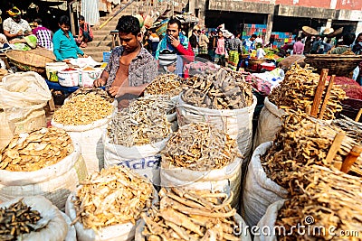 Food market in the busy capital of Dhaka, Bangladesh Editorial Stock Photo