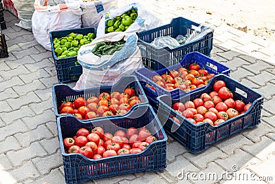 Food market in the center of Esilova, Turkey. Fresh vegetables and fruits are on display. Healthy eating Stock Photo