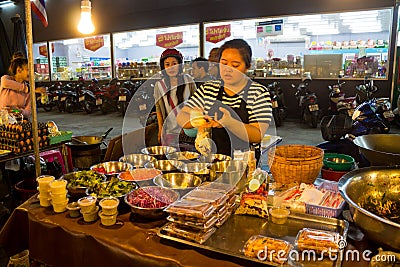 Night food market in Thailand, traditional asian market Editorial Stock Photo