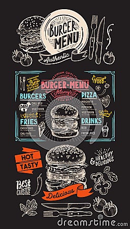 Food menu for burger restaurant. Vector food flyer for bar and Vector Illustration