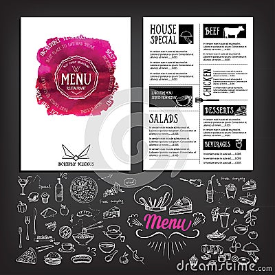 Food menu, restaurant template design. Flyer cafe. Brochure vint Vector Illustration